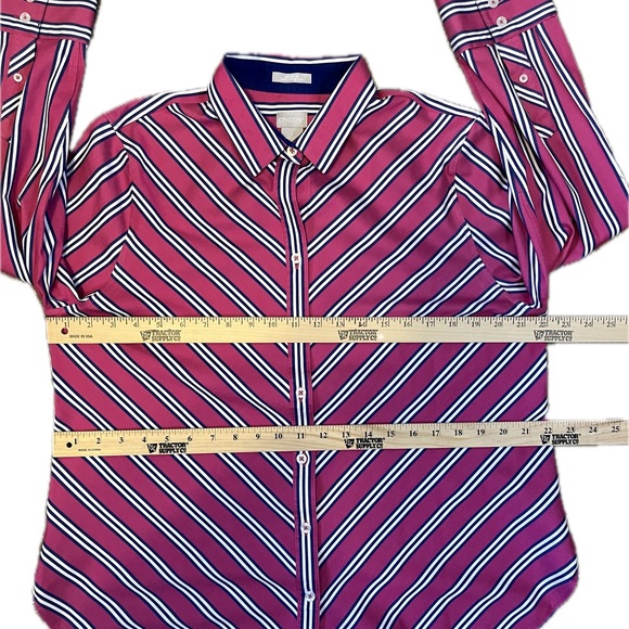 Chico’s No- Iron Pink Striped Button-Up Shirt size L - Picture 9 of 15